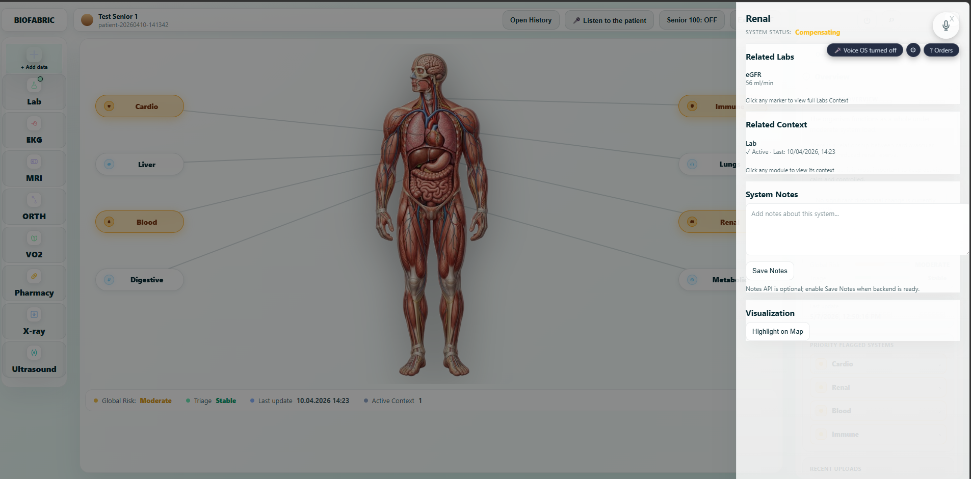 BioFabric organ system detail panel
